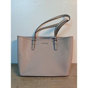 Michael Kors Medium Jet Set Gray Saffiano Leather Tote Bag Shoulder Bag Purse